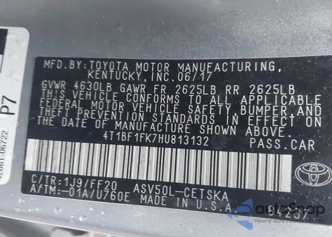 2017 Toyota Camry Se from USA, damaged, VIN 4T1BF1FK7HU813132